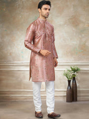 Classic Pink Digital Printed Silk Festival Wear Men’s Kurta 