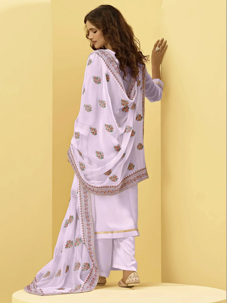Lavender Embroidered Georgette Festival Wear Salwar Kameez