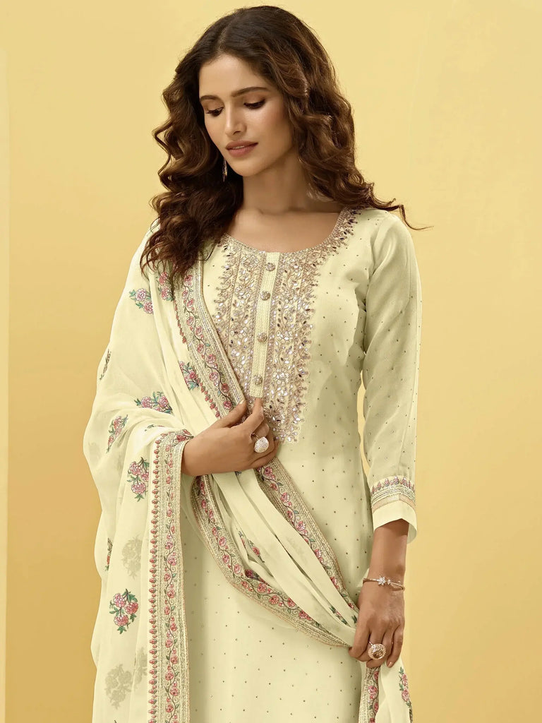 Yellow Embroidered Georgette Festival Wear Salwar Kameez