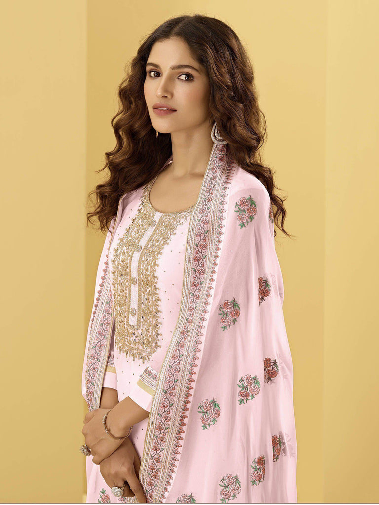 Blush Pink Embroidered Georgette Festival Wear Salwar Kameez