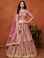 Classic Pink Zari Work Net Engagement Wear Lehenga Choli With Dupatta