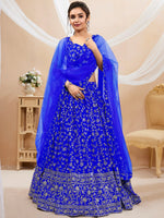 Beautiful Blue Sequins Georgette Wedding Wear Plus Size Lehenga Choli