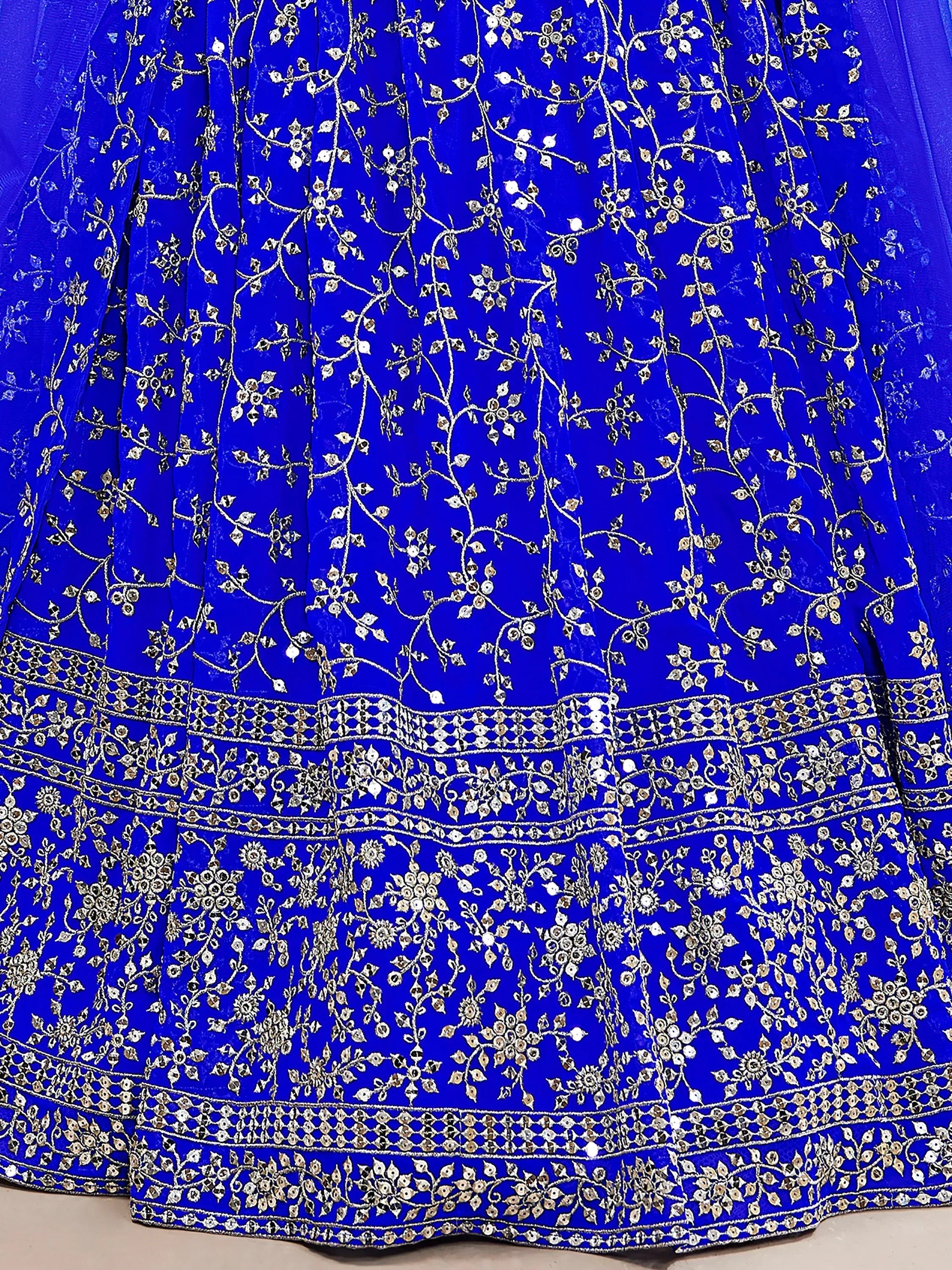 Beautiful Blue Sequins Georgette Wedding Wear Plus Size Lehenga Choli
