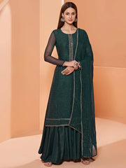 Marvelous Dark Green Sequins Embroidery Georgette Festival Wear Sharara Suit