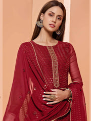 Glorious Red Sequins Embroidery Georgette Party Wear Sharara Suit