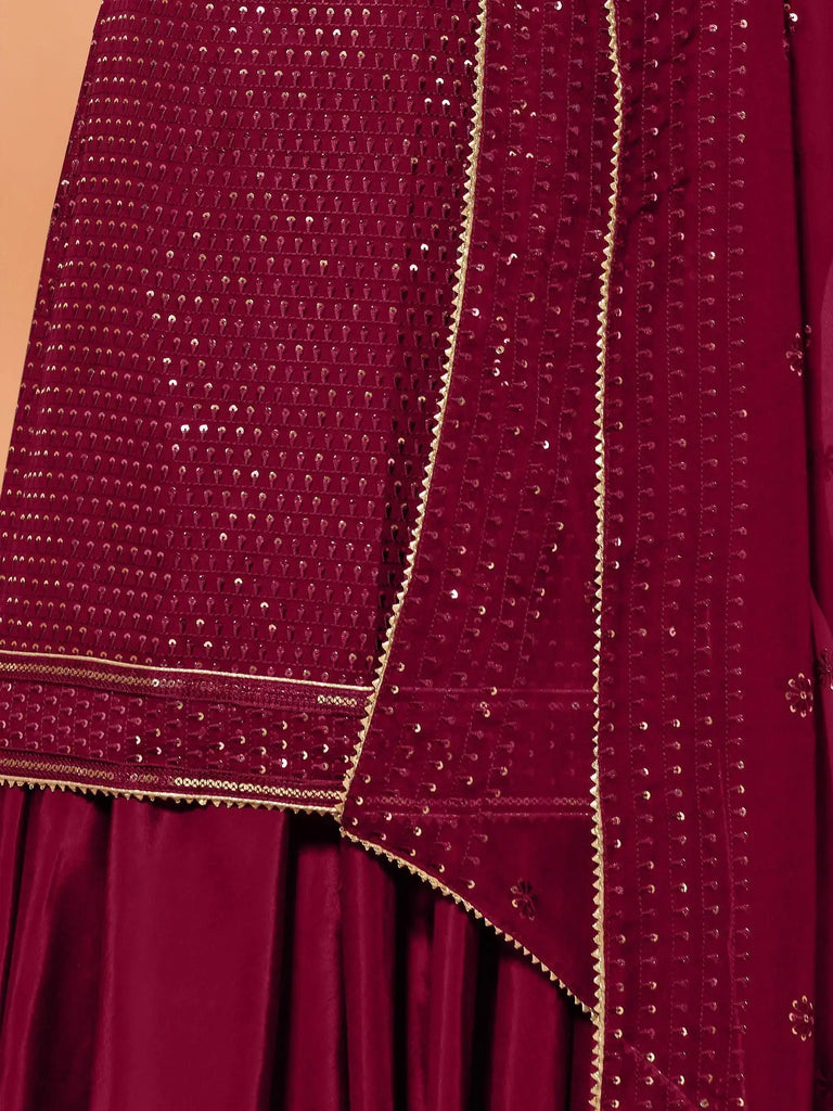 Glorious Wine Sequins Embroidery Georgette Party Wear Sharara Suit