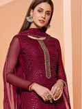 Glorious Wine Sequins Embroidery Georgette Party Wear Sharara Suit