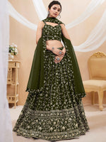 Charming Green Sequins Georgette Festival Wear Plus Size Lehenga Choli