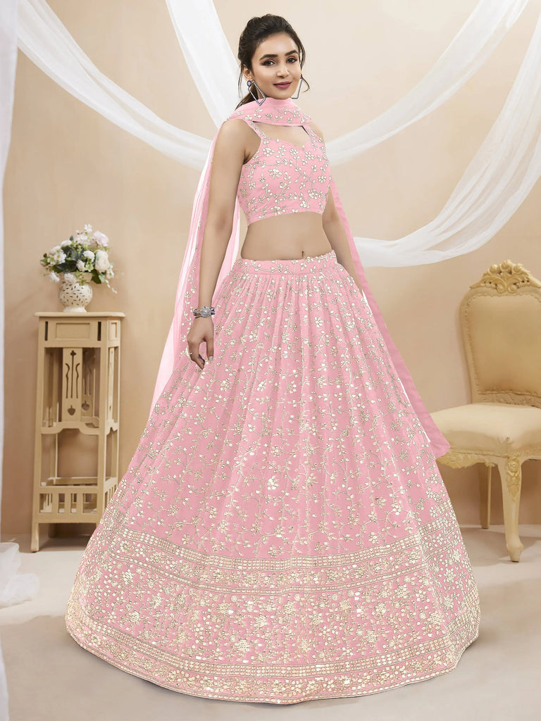 Beautiful Light Pink Sequin Georgette Engagement Wear Lehenga Choli