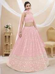 Beautiful Light Pink Sequin Georgette Engagement Wear Lehenga Choli