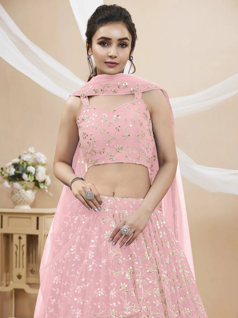 Beautiful Light Pink Sequin Georgette Engagement Wear Lehenga Choli