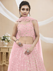 Beautiful Light Pink Sequin Georgette Engagement Wear Lehenga Choli