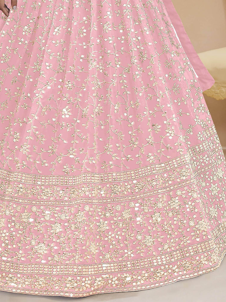 Beautiful Light Pink Sequin Georgette Engagement Wear Lehenga Choli