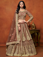 Awesome Brown Zari Embroidered Net Bridesmaid Lehenga Choli