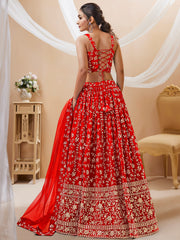 Stunning Red Sequins Georgette Sangeet Wear Plus Size Lehenga Choli