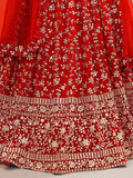 Attractive Red Embroidered Georgette Wedding Wear Lehenga Choli