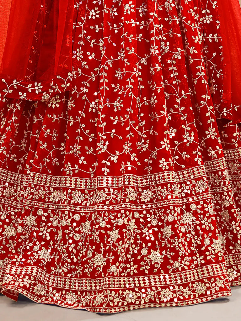 Attractive Red Embroidered Georgette Wedding Wear Lehenga Choli