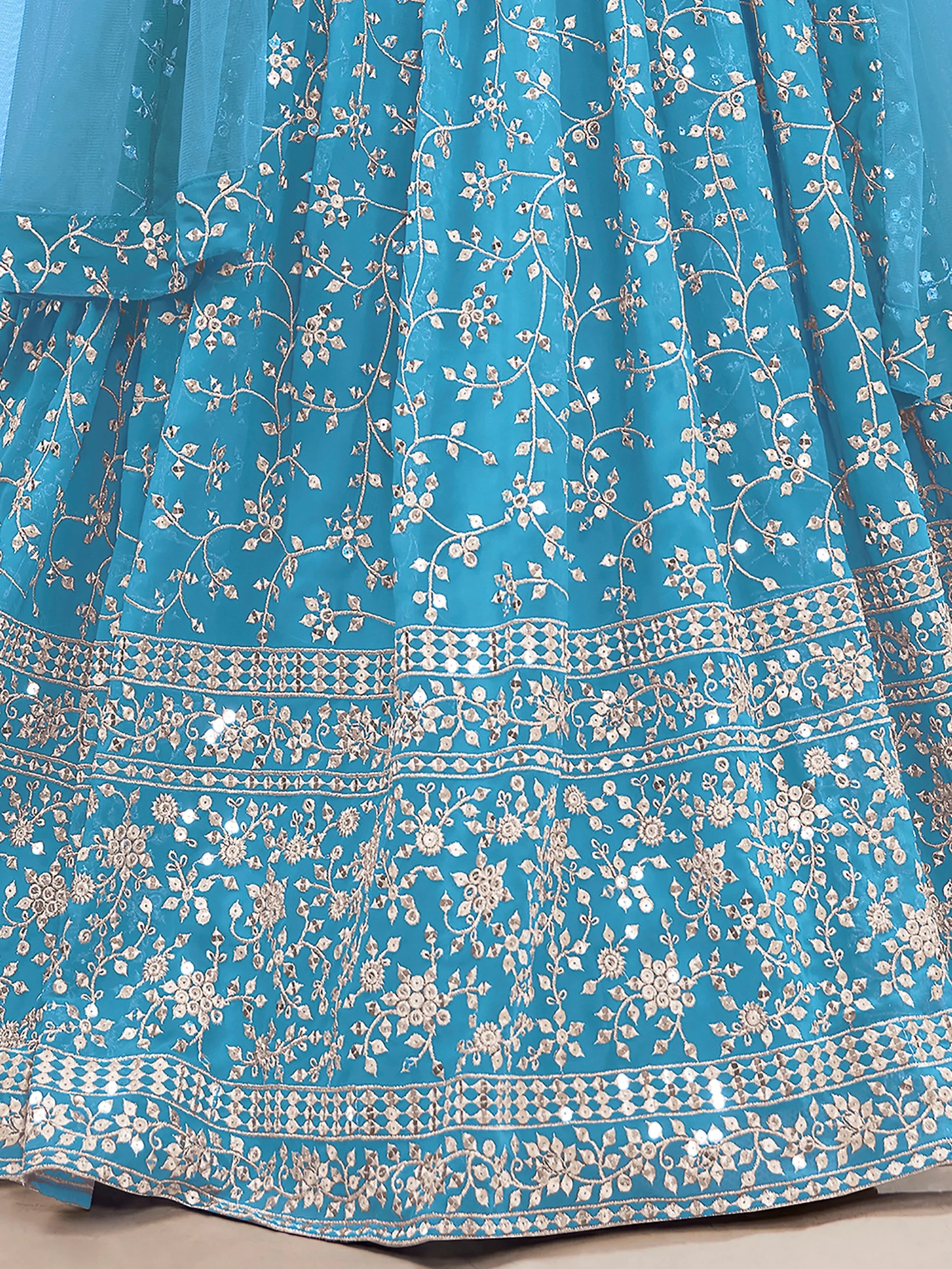 Graceful Blue Sequins Georgette Function Wear Plus Size Lehenga Choli
