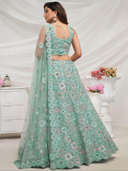 Phenomenal Sky Blue Embroidered Net Engagement Wear Lehenga Choli