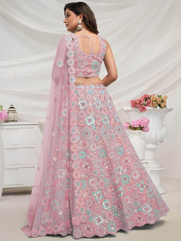 Unique Mauve Embroidered Net Monochrome Lehenga Choli With Dupatta