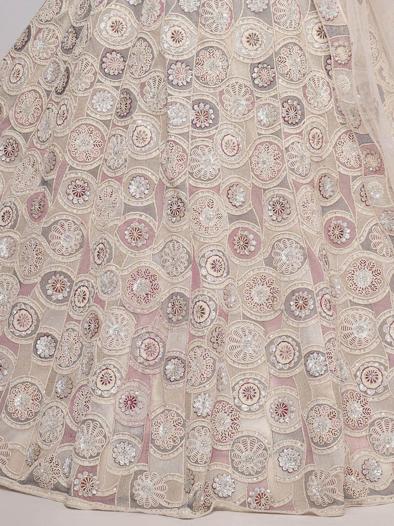 Impressive Ivory Embroidered Net Designer Lehenga Choli With Dupatta
