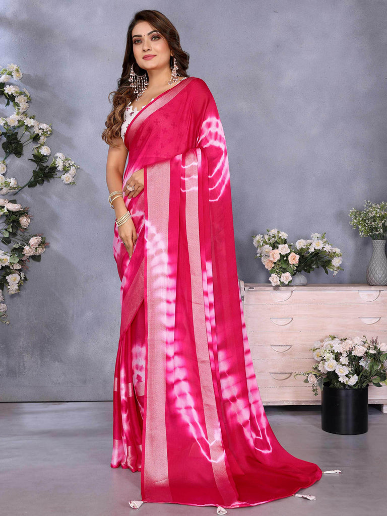 Impressive Rani Pink Chiffon Party Wear Saree With Blouse
