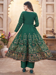 Stunning Green Foil Printed Silk Traditional Anarkali Suit With Dupatta