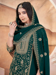Bewitching Green Embroidered Georgette Mehendi Wear Palazzo Suit