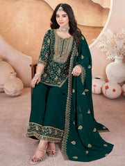 Bewitching Green Embroidered Georgette Mehendi Wear Palazzo Suit