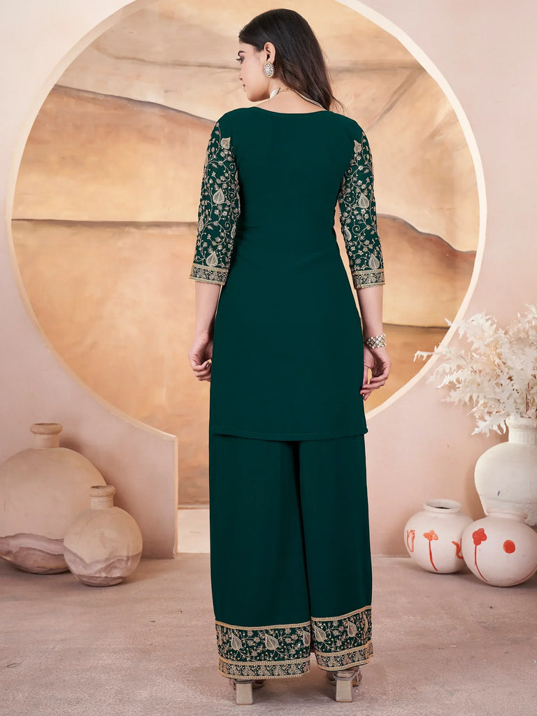 Bewitching Green Embroidered Georgette Mehendi Wear Palazzo Suit