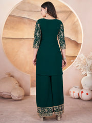 Bewitching Green Embroidered Georgette Mehendi Wear Palazzo Suit