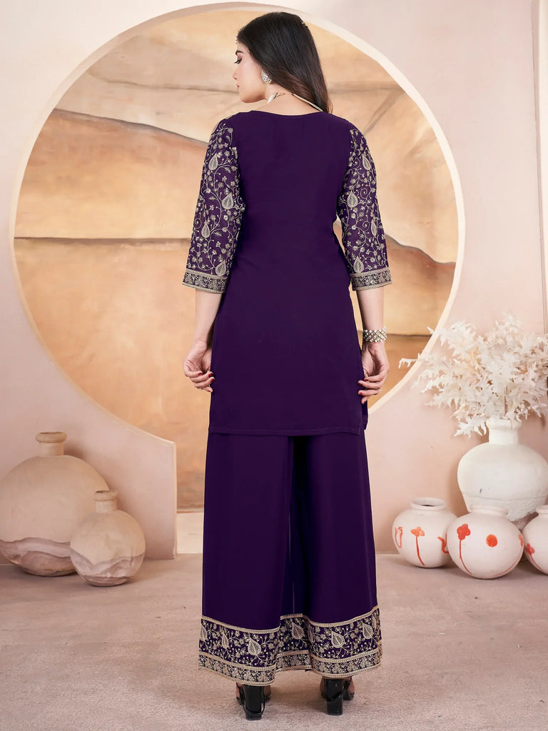 Alluring Purple Embroidered Georgette Eid Special Palazzo Suit