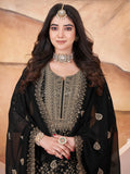 Lovely Black Embroidered Georgette Designer Palazzo Suit With Dupatta