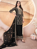 Lovely Black Embroidered Georgette Designer Palazzo Suit With Dupatta