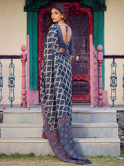 Pretty Blue Digital Printed Crepe Casual Wear Saree With Blouse 