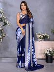 Timeless Navy Blue Shibori Printed Chiffon Office Wear Saree