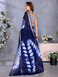Timeless Navy Blue Shibori Printed Chiffon Office Wear Saree