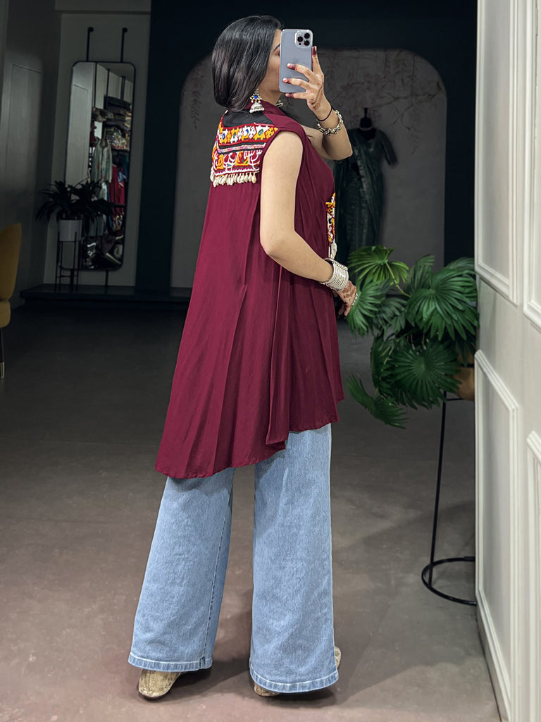 Gorgeous Mustard Yellow Gamthi Work Rayon Navratri Wear Top