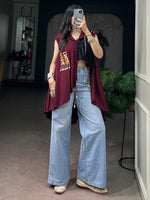 Stylish Maroon Gamthi Work Rayon Navratri Special Top