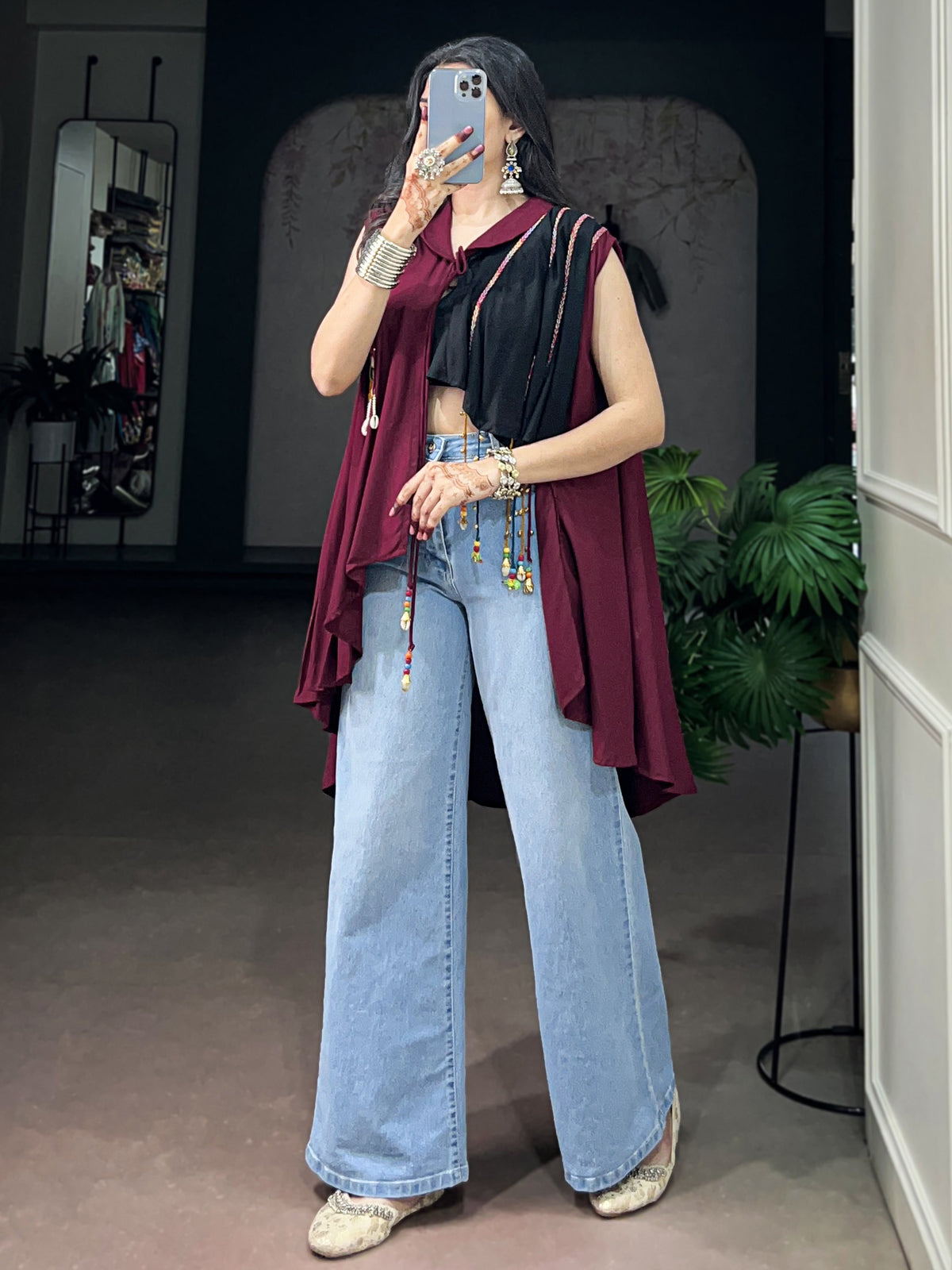 Stylish Maroon Gamthi Work Rayon Navratri Special Top
