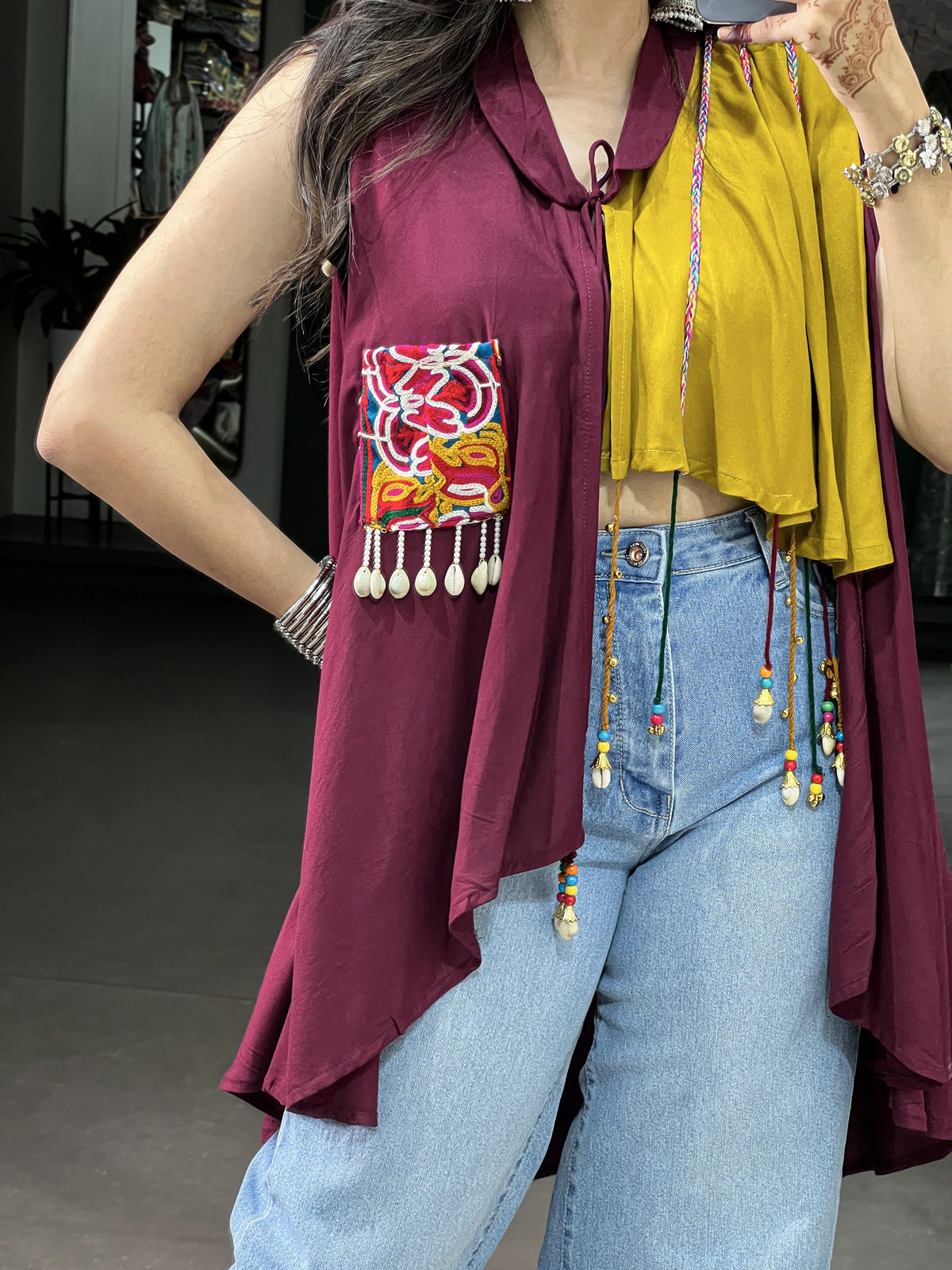 Gorgeous Mustard Yellow Gamthi Work Rayon Navratri Wear Top