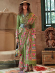 Pretty Green Digital Printed Silk Festive Wear Saree With Blouse