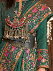 Attractive Green Digital Printed Silk Wedding Wear Saree With Blouse