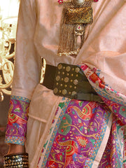 Awesome Beige Digital Printed Silk Traditional Wear Saree With Blouse