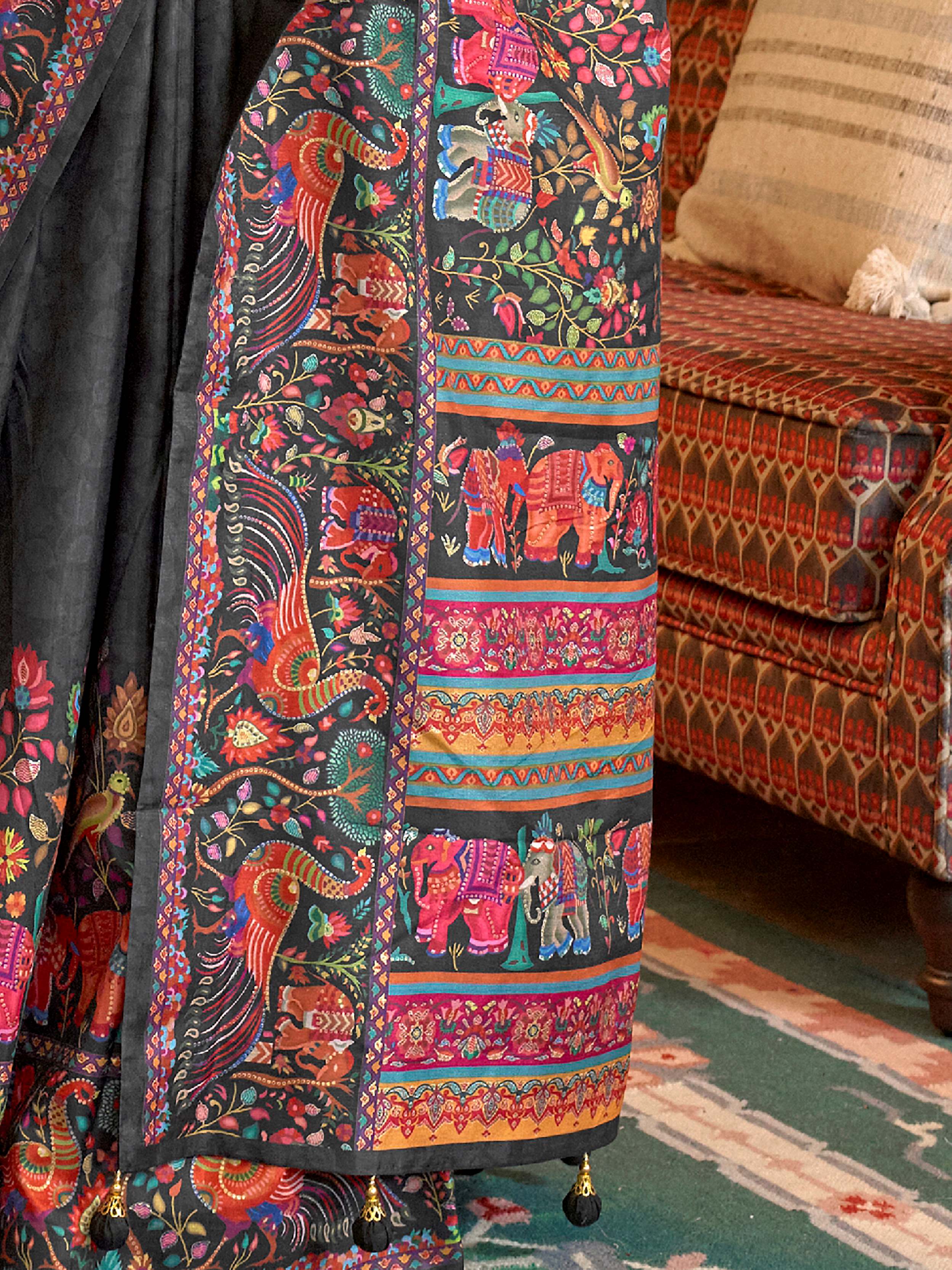 Glamorous Black Digital Printed Silk Festive Wear Saree With Blouse