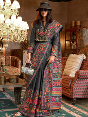Glamorous Black Digital Printed Silk Festive Wear Saree With Blouse