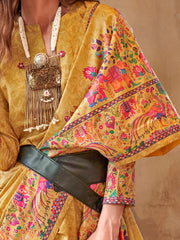 Gorgeous Yellow Digital Printed Silk Haldi Wear Saree With Blouse