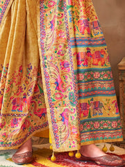 Gorgeous Yellow Digital Printed Silk Haldi Wear Saree With Blouse