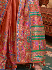 Elegant Orange Digital Printed Silk Festive Wear Saree With Blouse