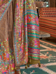 Captivating Brown Digital Printed Silk Wedding Wear Saree With Blouse